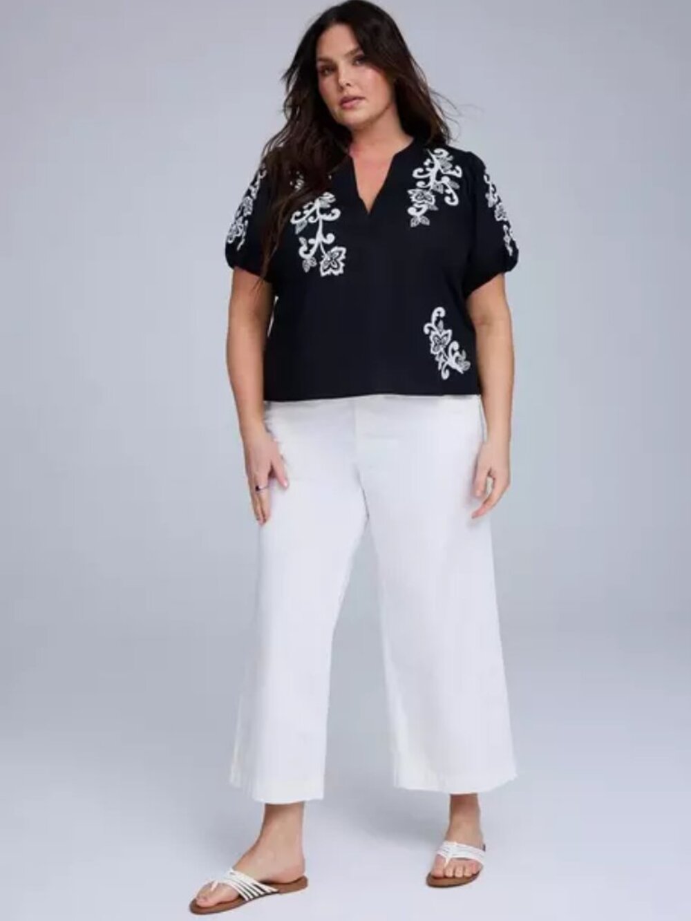 Torrid Belle Isle Black Embroidered Puff Sleeve Top Size 6X Boho Cotton Blouse